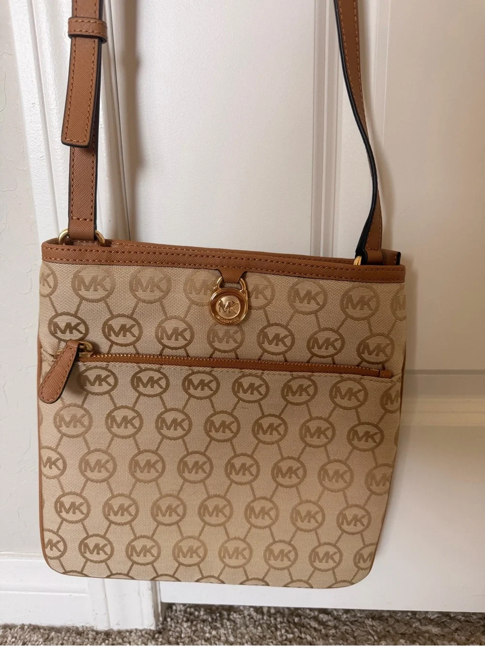 Michael Kors Tan and Beige Signature Crossbody Bag
